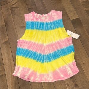 Tie-Dye Sleeveless Tank Top in Pink, Blue & Yellow